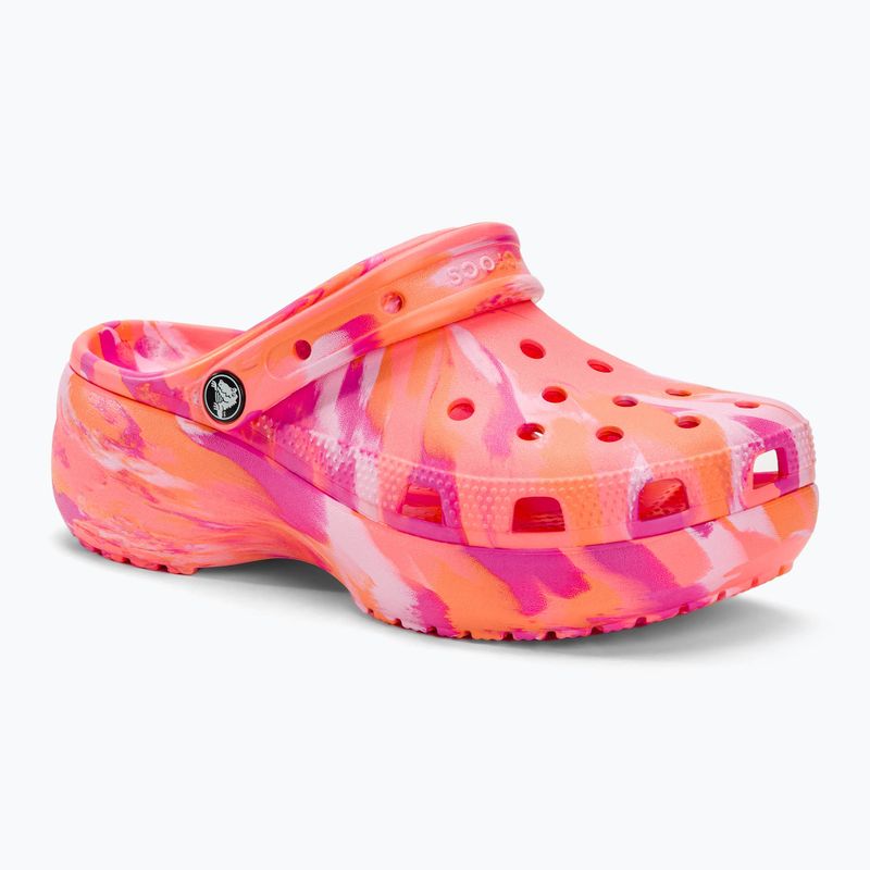 Slides Schlappen Damen Crocs Classic Platform Marbled guava/multi