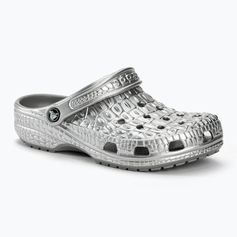 Slides Schlappen  Crocs Classic Metallic Crocskin silver