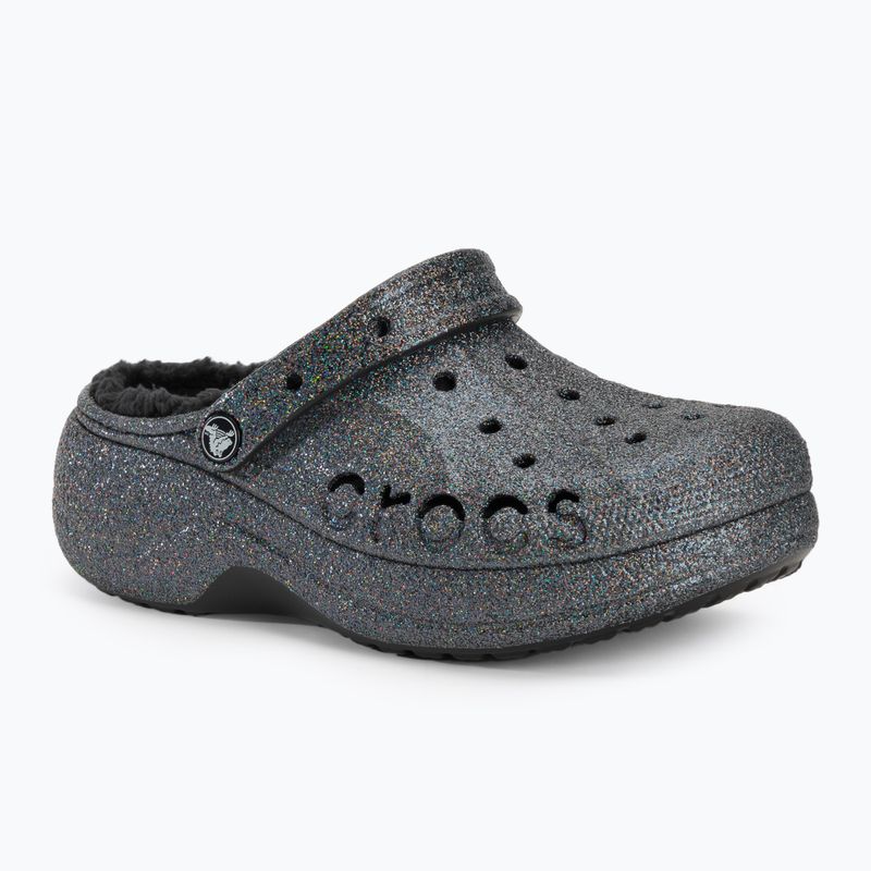 Crocs Baya Platform Lined Glitter Clog Damen schwarz vergoldet Flip-Flops