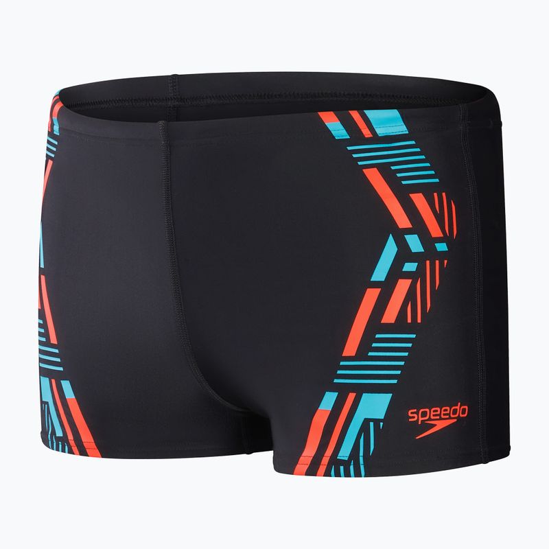 Herren Speedo Tech Print Badeshorts schwarz/orange 10