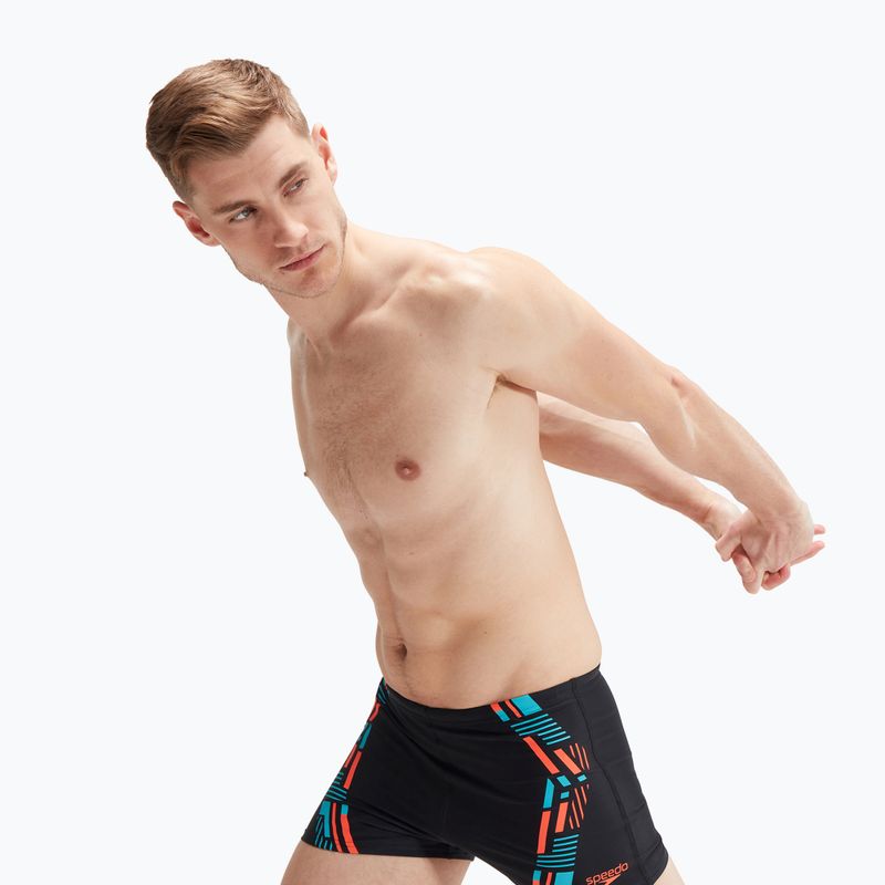 Herren Speedo Tech Print Badeshorts schwarz/orange 5