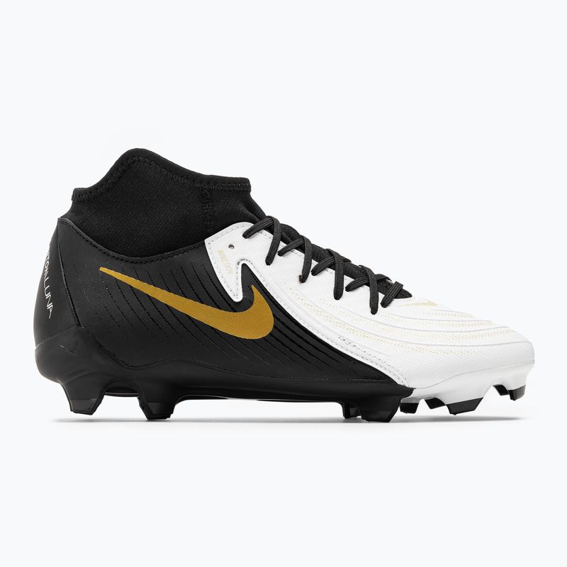 Nike Phantom Luna II Academy FG/MG Fußballschuhe weiß / metallische Goldmünze / schwarz 2