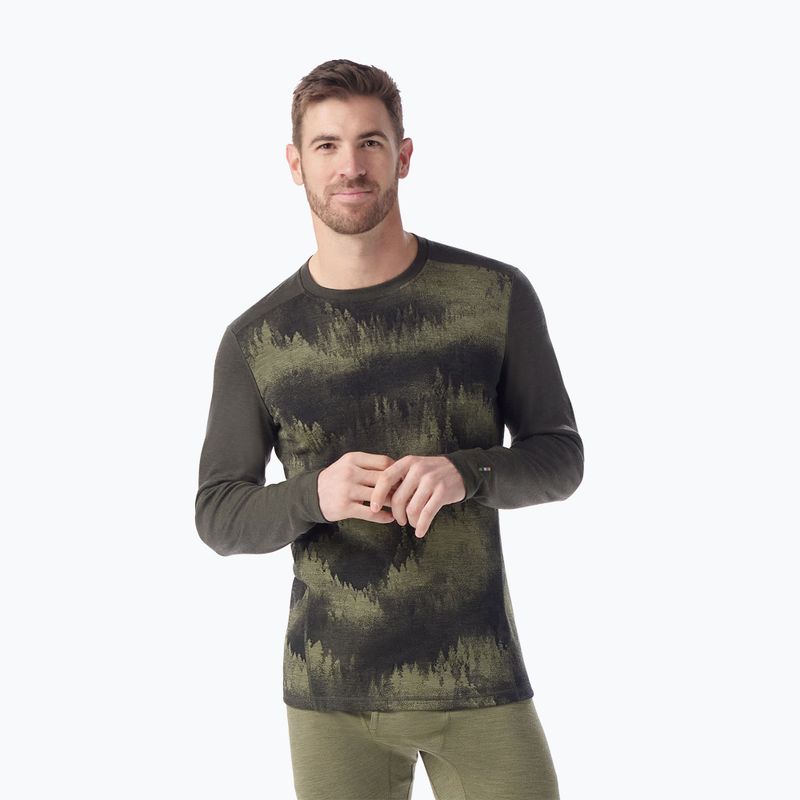 Männer Smartwool Merino 250 Baselayer Crew Boxed thermische Longsleeve nördlichen Wäldern nebligen Kiefern