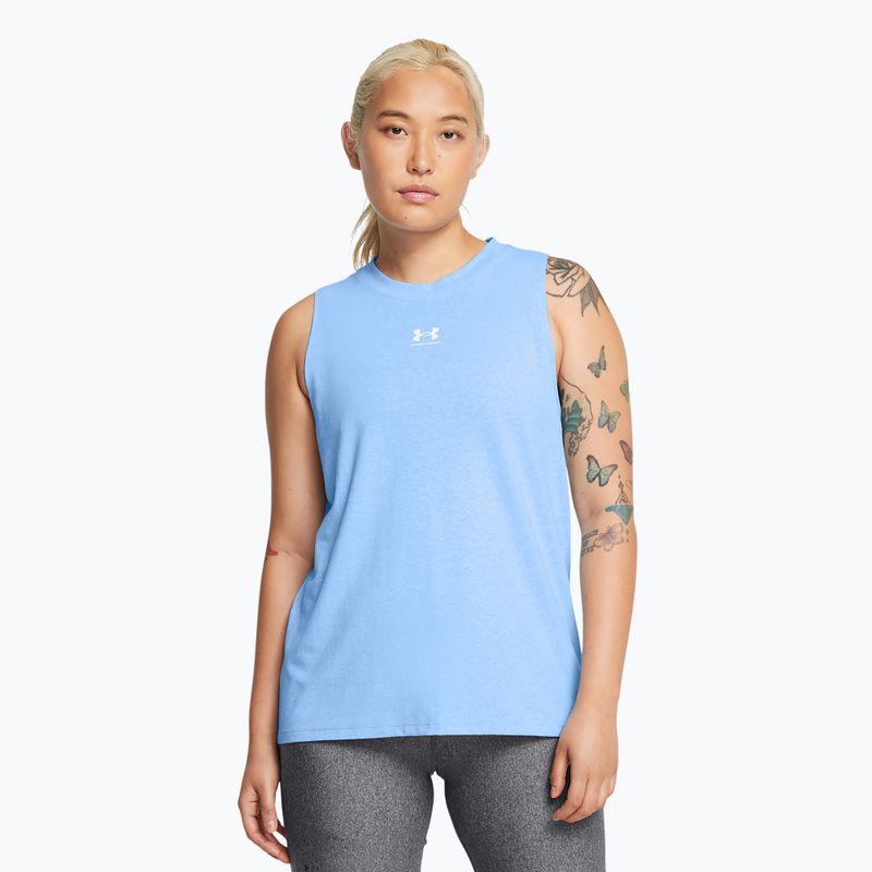 Damen Trainings-Tank-Top Under Armour Rival Muscle Tank horizon blau/weiß