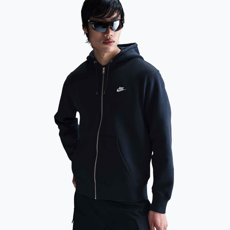 Nike Club Kapuzenpullover mit durchgehendem Reißverschluss für Männer obsidian/obsidian/weiß