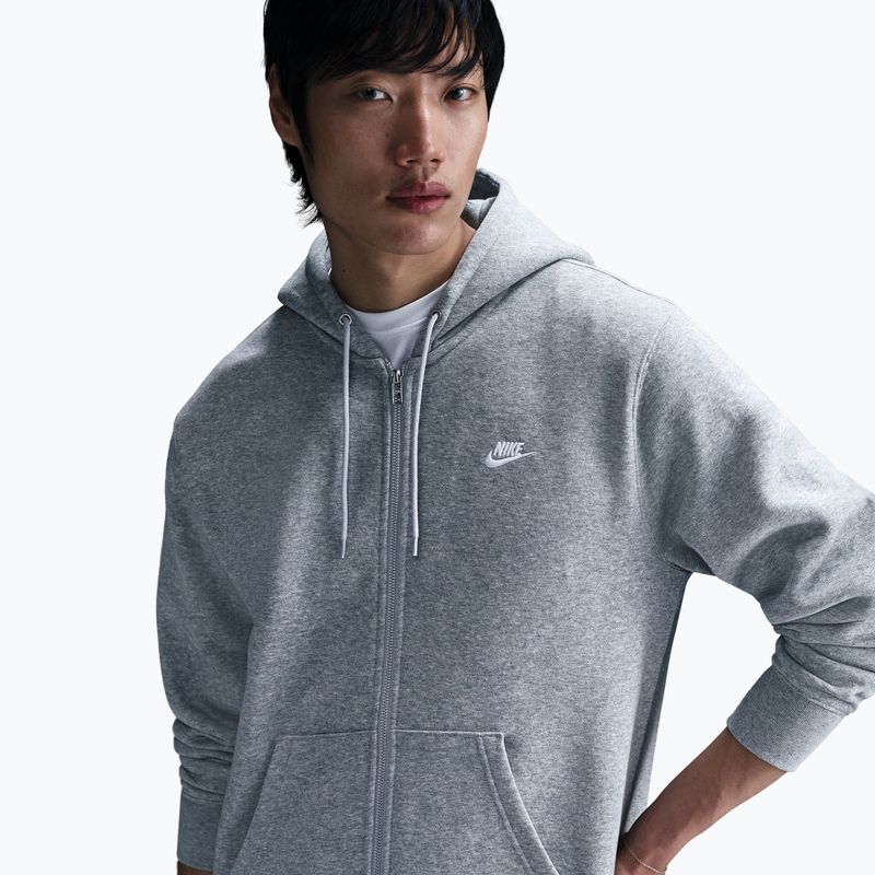 Herren-Hoodie Nike Club Full Zip Hoodie dark grey heather/light smoke grey/white 5