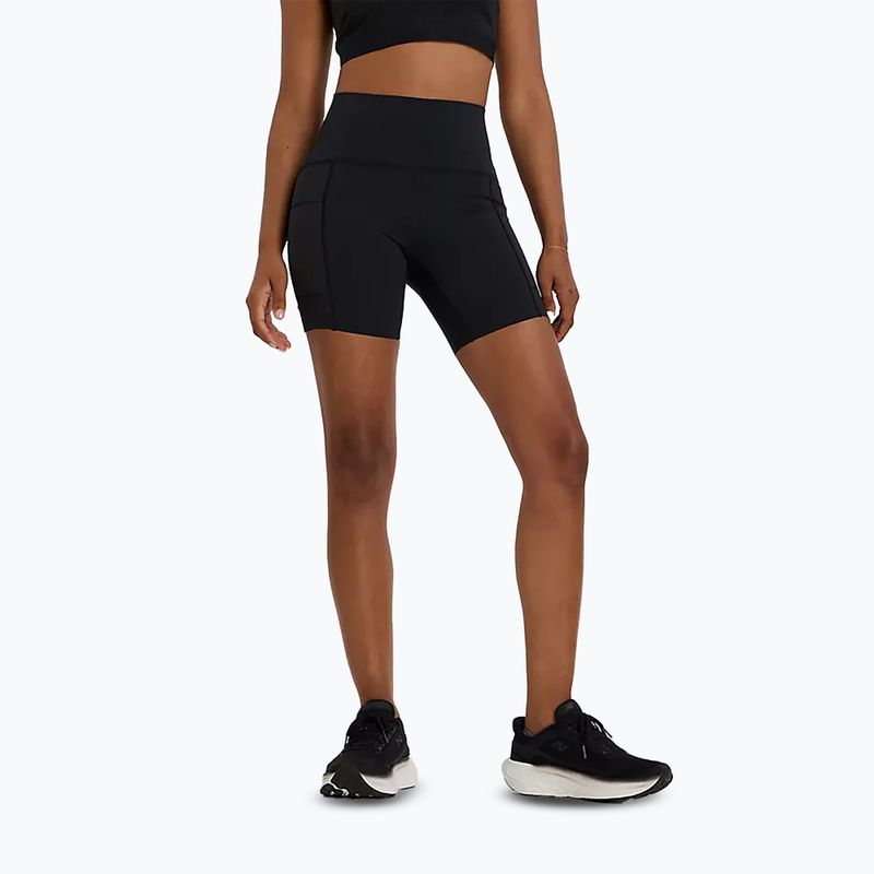 Damen New Balance Sleek Pocket High Rise Laufshorts schwarz