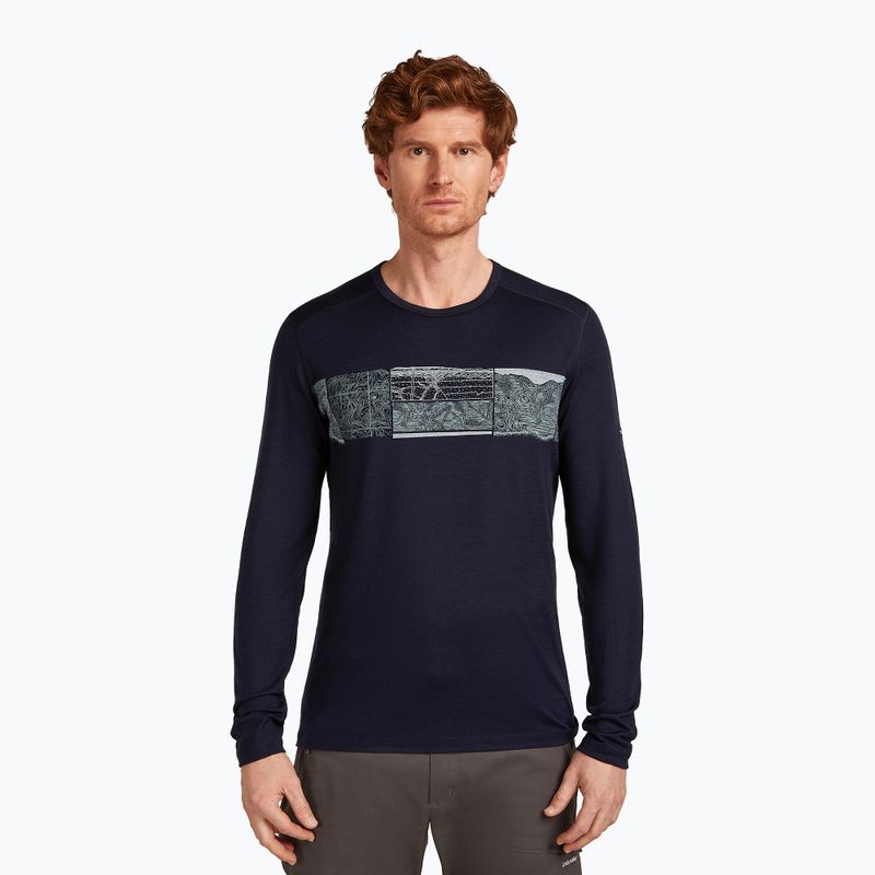 Herren Icebreaker Merino 200 Oasis Crewe Elevation Line midnight navy thermal longsleeve
