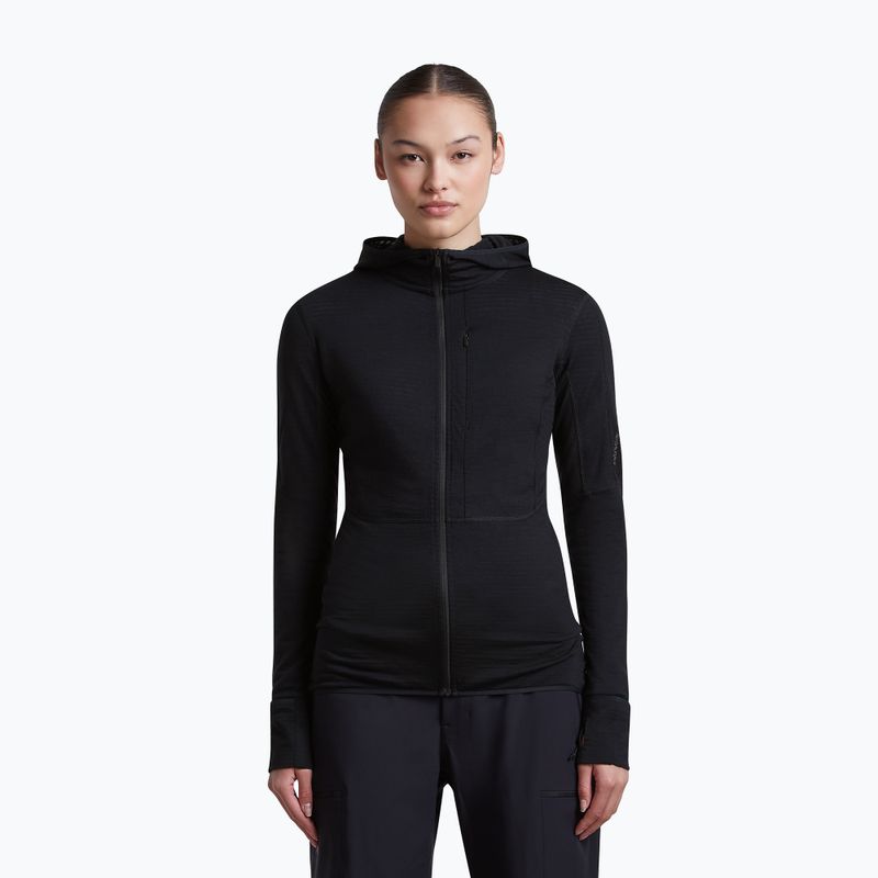 Damen-Trekkingsweatshirt Icebreaker Merino 200 Realfleece Descender Half Zip Hoodie black