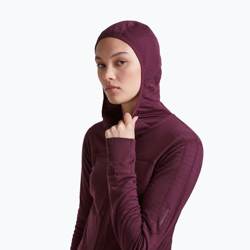 Damen-Trekkingsweatshirt Icebreaker Merino 300 Realfleece Descender Zip Hoodie dark berry 5