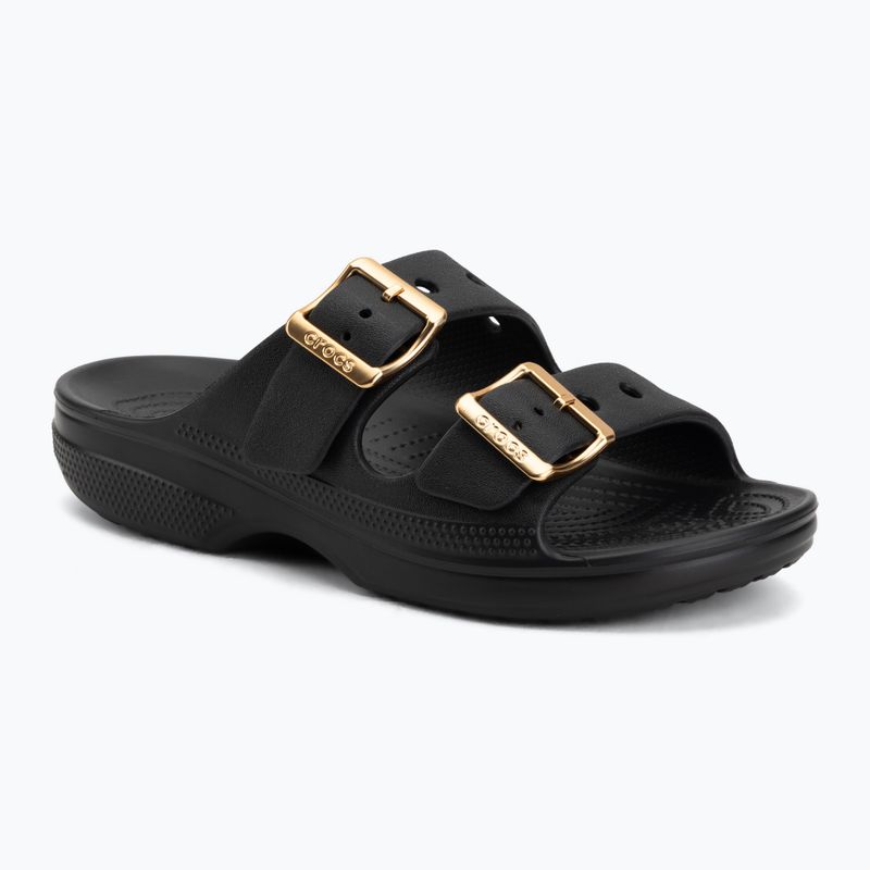 Damen-Pantoletten Crocs Saturday Metallic Buckle black