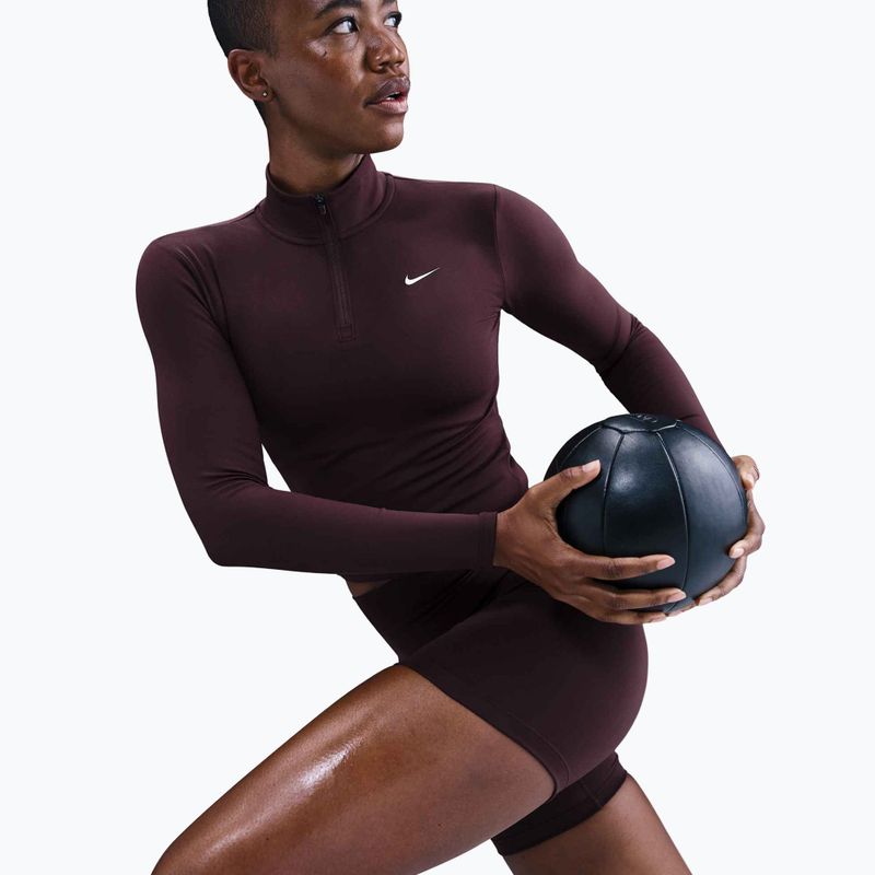 Damen-T-Shirt Nike One Fitted Dri-Fit 1/4 Zip Mid Layer burgundy crush/white 5
