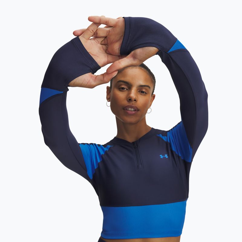 Trainings Longsleeve Damen Under Armour HeatGear Rib 1/4 Zip washed navy/blue atlantis/blue atlantis 3