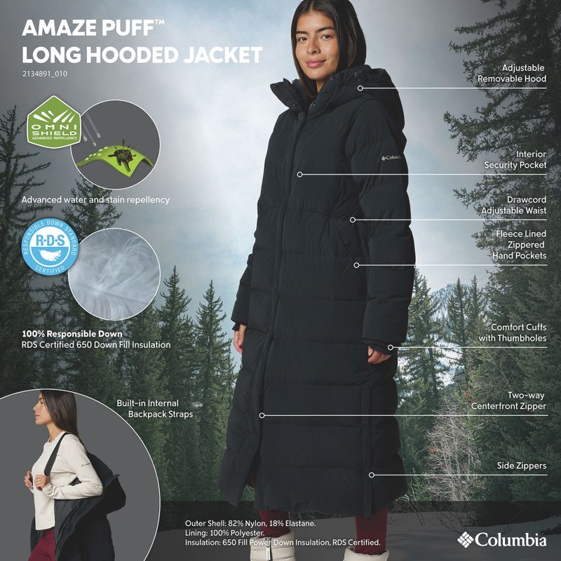 Damen Daunenmantel Columbia Amaze Puff Long Hooded black 19