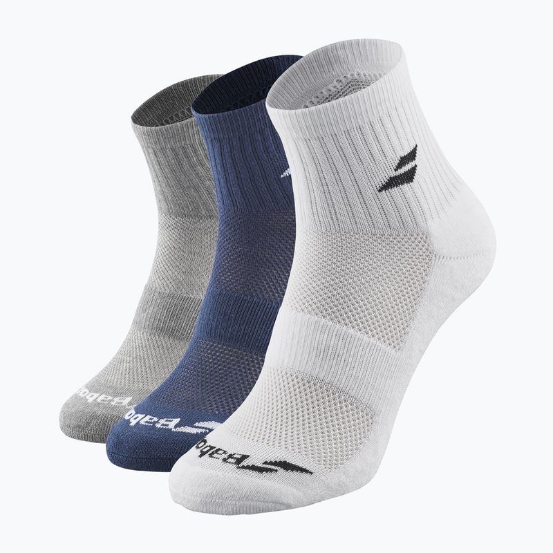 Socken Babolat Quarter 3 Pack white/estate blue/grey    Neu