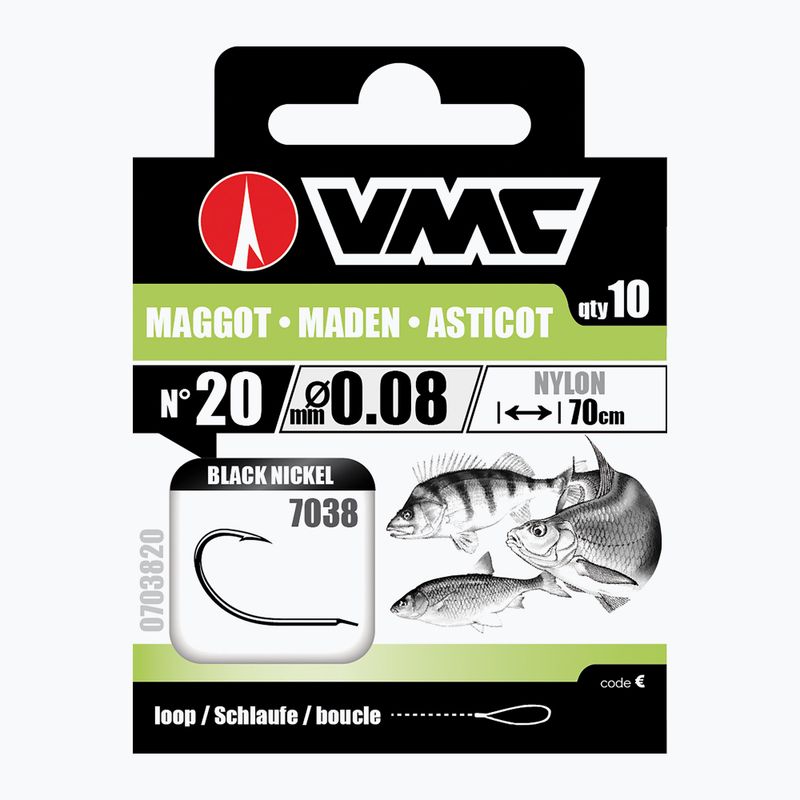 VMC Maggot methode leader loop haken mit widerhaken + schnur 10 stück schwarz nickel 703810