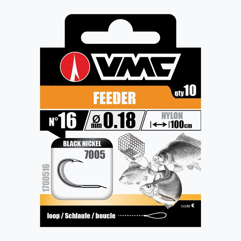 VMC Feeder methode leader loop haken mit widerhaken + schnur 10 stück schwarz nickel 1700510