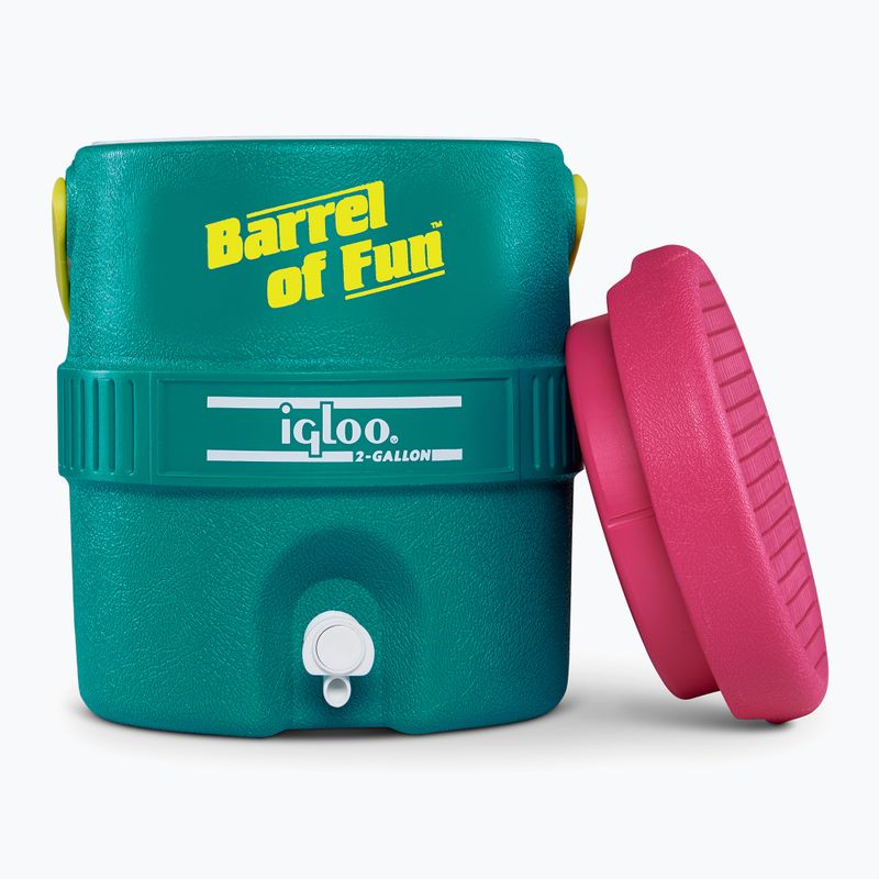 Igloo Retro Barrel Of Fun 2 Gallon 7,6 Liter dunkles Jade/Bold Magenta/Livewire Yellow Wassertank 6