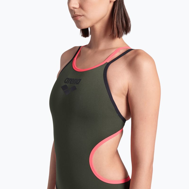 Einteiliger Damen-Badeanzug arena One Double Cross Back One Piece dark sage/black/fluo red 7