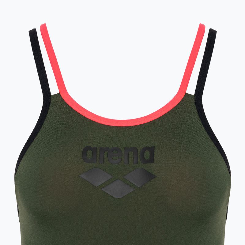 Einteiliger Damen-Badeanzug arena One Double Cross Back One Piece dark sage/black/fluo red 3