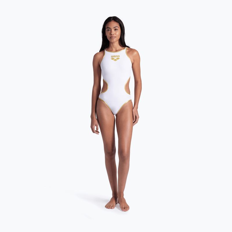 Damen-Einteiler Badeanzug Arena One Biglogo One Piece white/gold 7