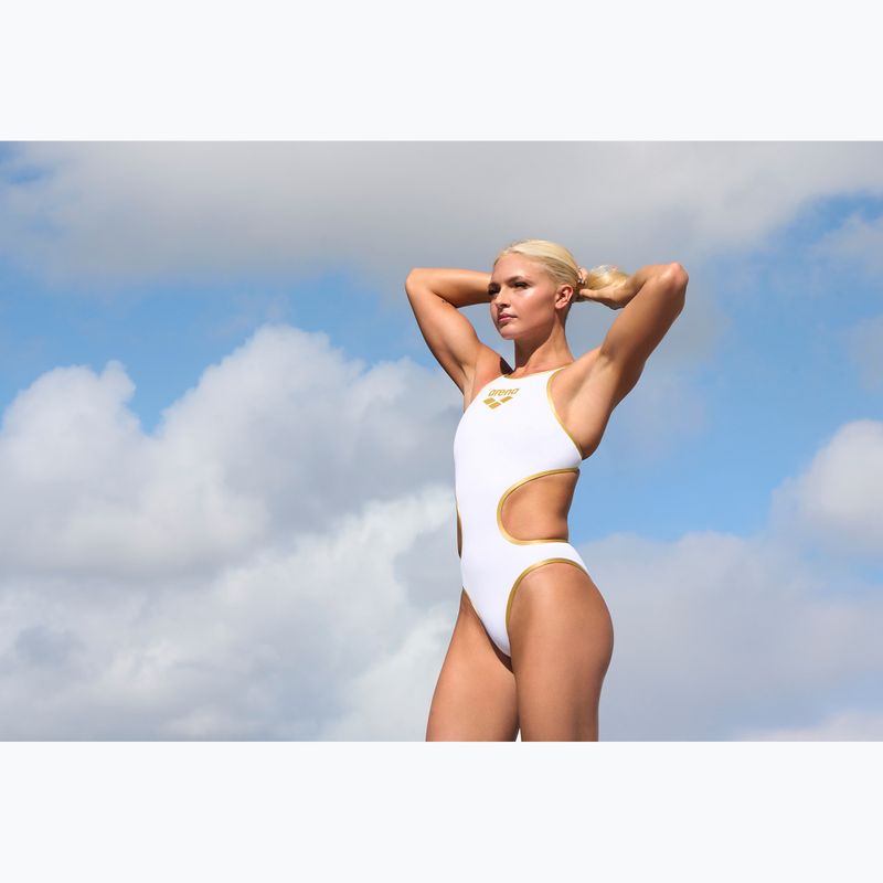 Damen-Einteiler Badeanzug Arena One Biglogo One Piece white/gold 11