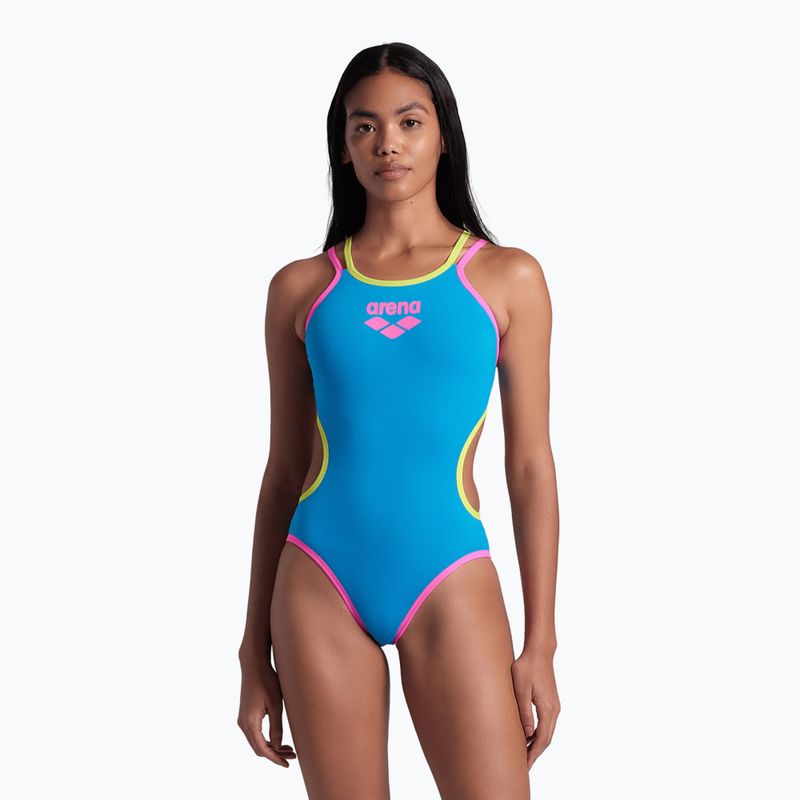 Einteiliger Badeanzug arena One Double Cross Back One Piece türkis/fluo pink/soft green für Damen 6