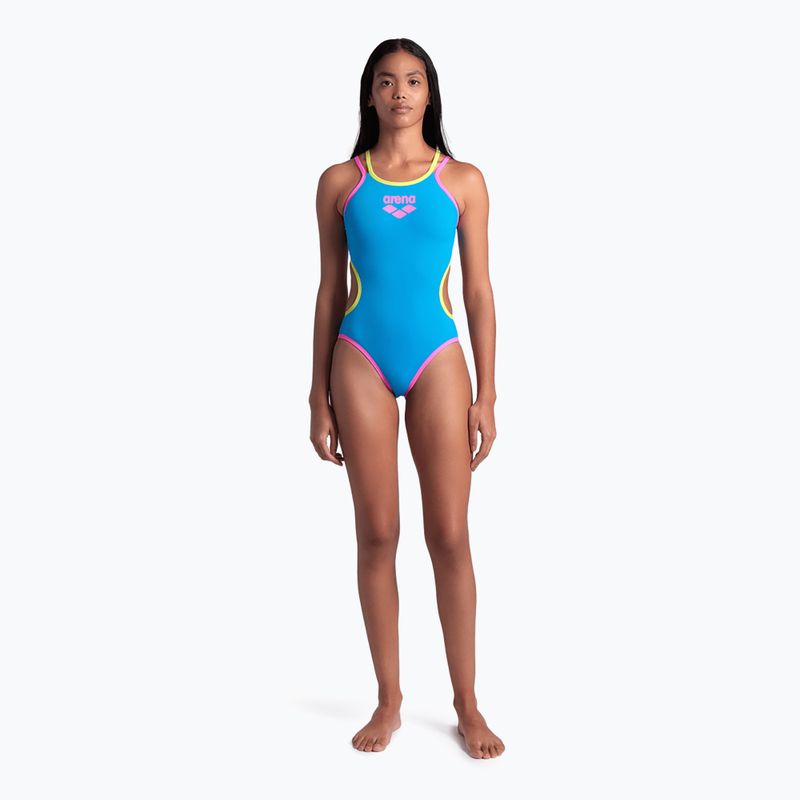 Einteiliger Badeanzug arena One Double Cross Back One Piece türkis/fluo pink/soft green für Damen 7