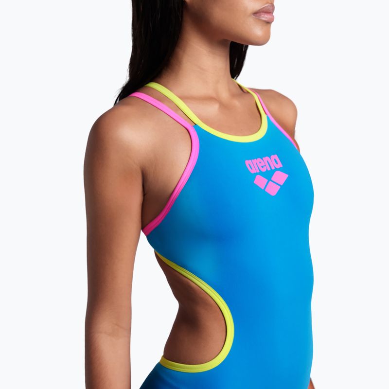 Einteiliger Badeanzug arena One Double Cross Back One Piece türkis/fluo pink/soft green für Damen 9