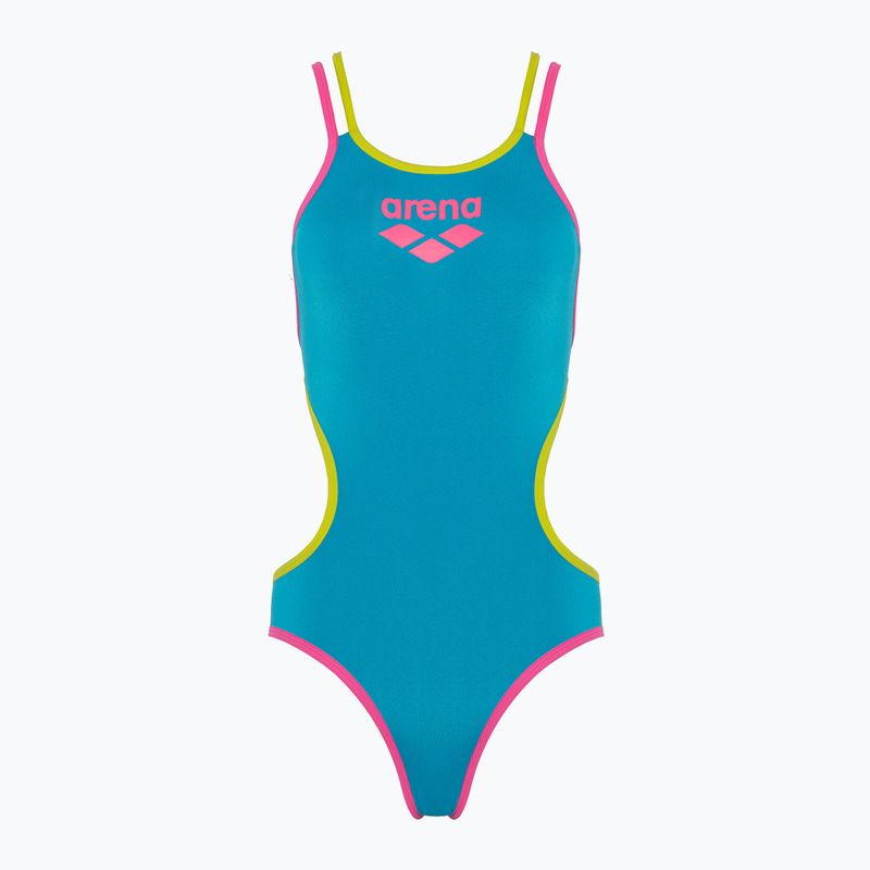 Einteiliger Badeanzug arena One Double Cross Back One Piece türkis/fluo pink/soft green für Damen