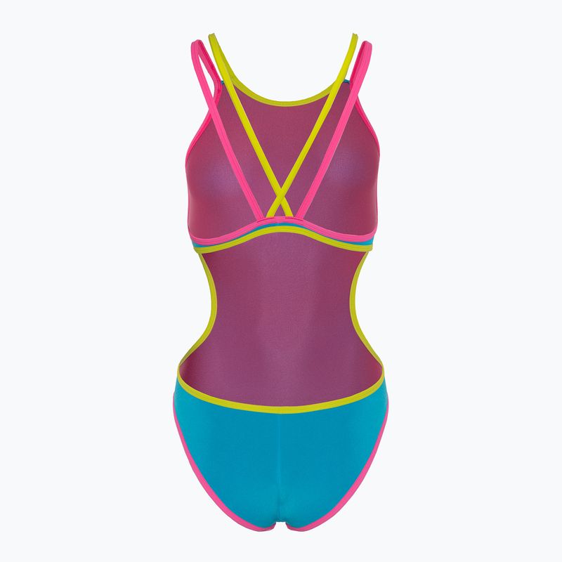 Einteiliger Badeanzug arena One Double Cross Back One Piece türkis/fluo pink/soft green für Damen 2