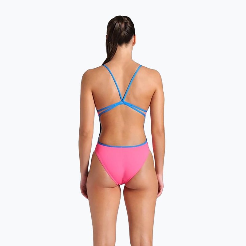 Damen einteiliger Badeanzug arena Lace Back Solid schockierend rosa/blauen Fluss 3