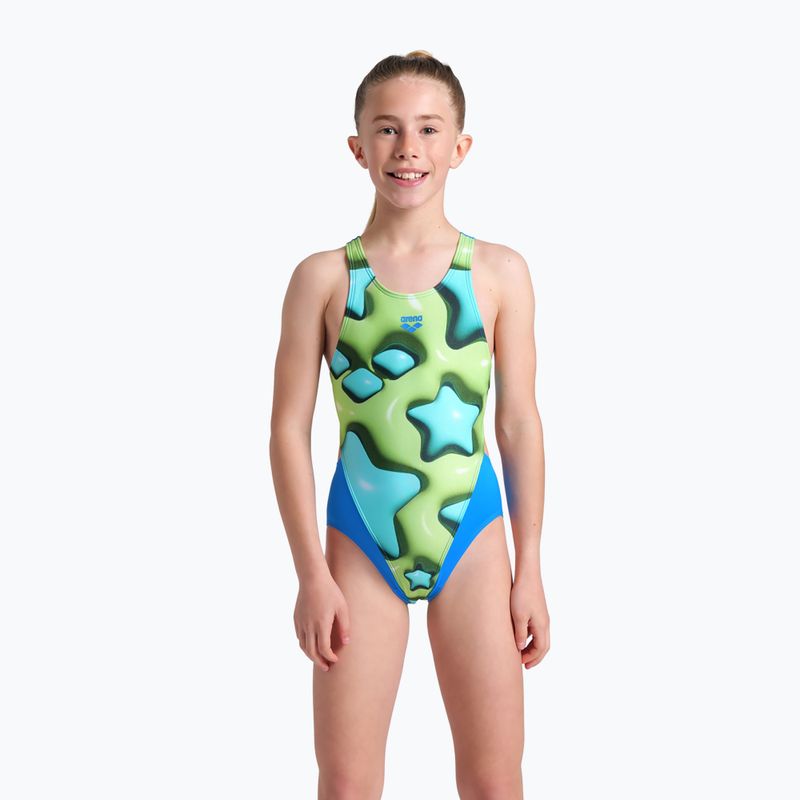 Badeanzug Kinder arena Star Shaped Swim Tech L blue river/soft green/multi 5