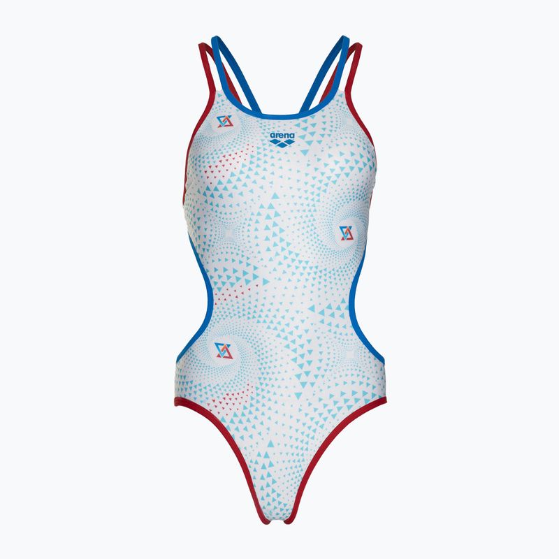 Einteiliger Damen-Badeanzug arena One Fireflow Double Cross rot/blau river/weiß multi