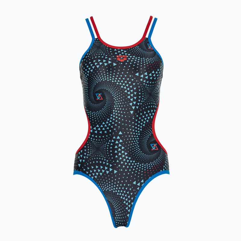 Einteiliger Badeanzug arena One Fireflow Double Cross blau river/rot/schwarz multi