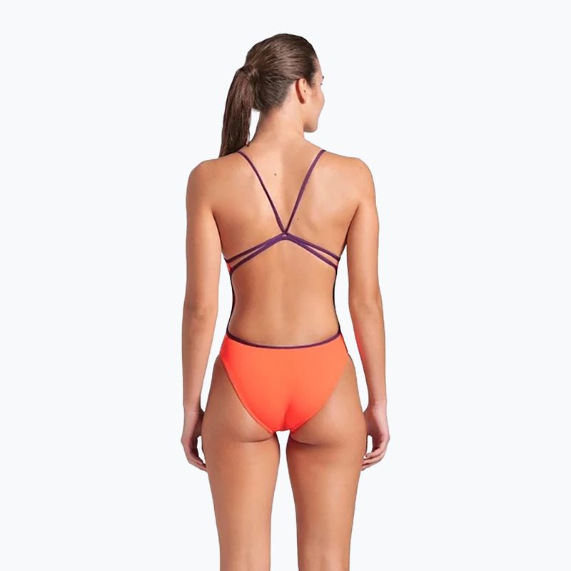 Einteiliger Damen-Badeanzug arena Lace Back Solid bright coral/plum 3