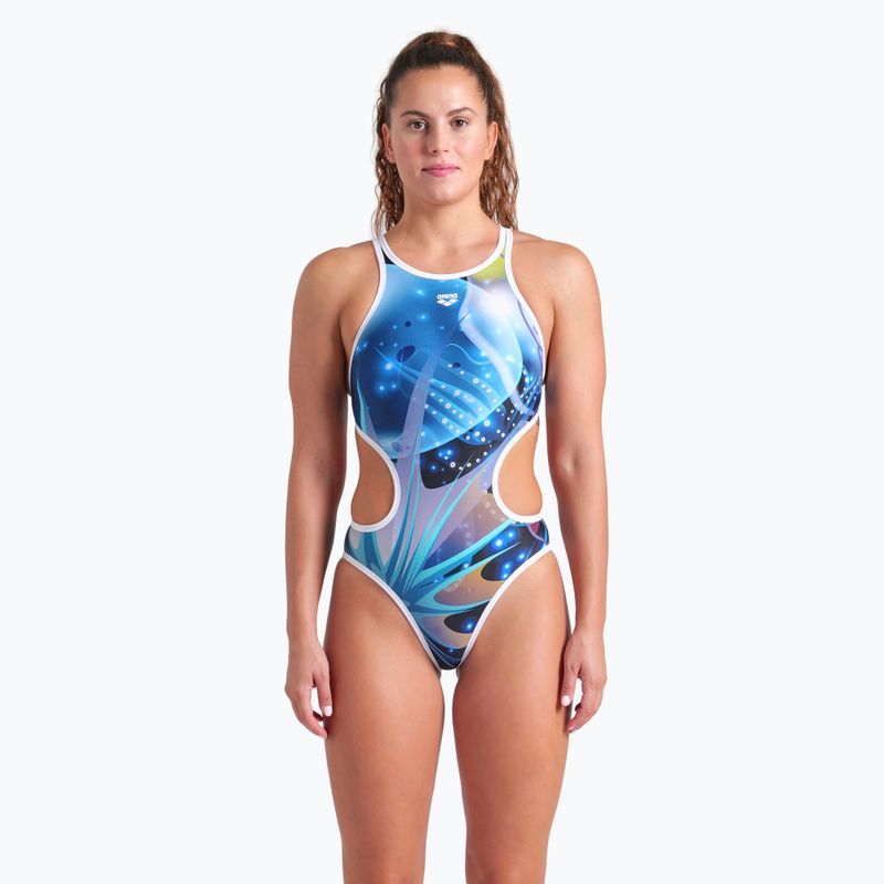 Einteiliger Damen-Badeanzug arena One Print Tech Back schwarz multi/weiß 5
