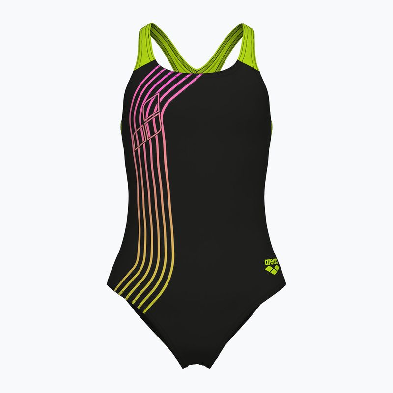 Badeanzug Kinder arena Sound Track Swim Pro Back black/artic lime