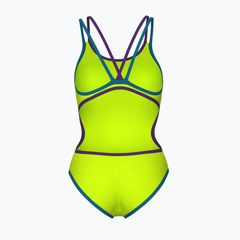 Damen-Einteiler Badeanzug arena One Double Cross Back One Piece artic lime/plum/blue cosmo 2