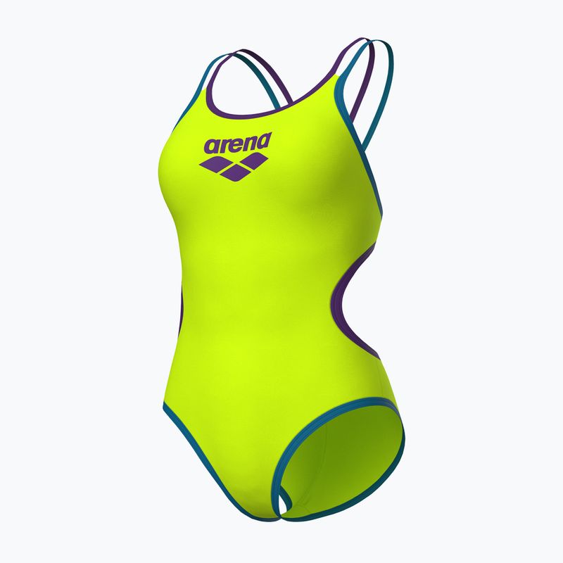 Damen-Einteiler Badeanzug arena One Double Cross Back One Piece artic lime/plum/blue cosmo 3