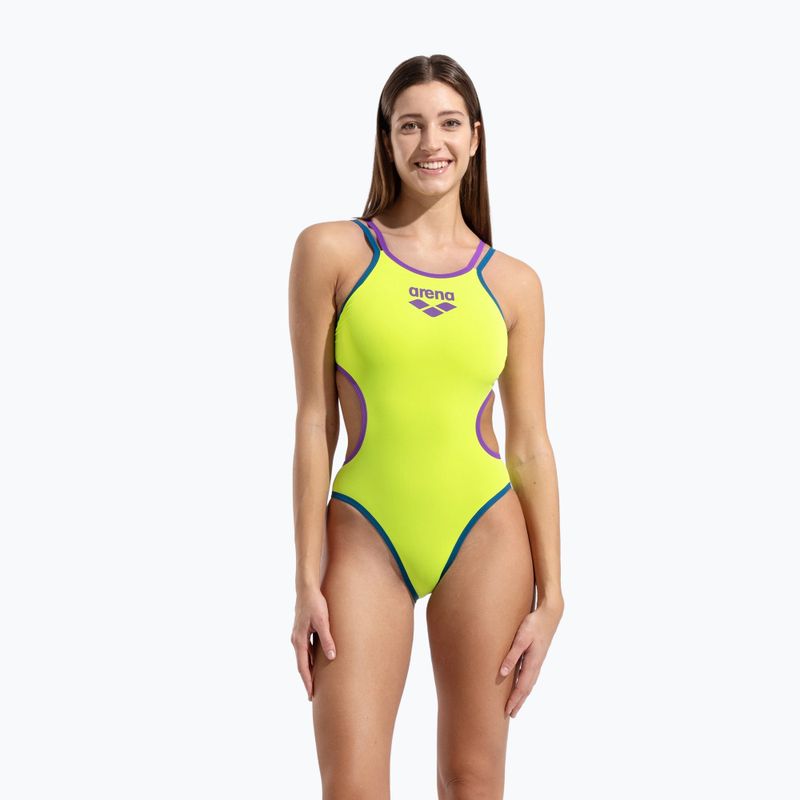 Damen-Einteiler Badeanzug arena One Double Cross Back One Piece artic lime/plum/blue cosmo 5