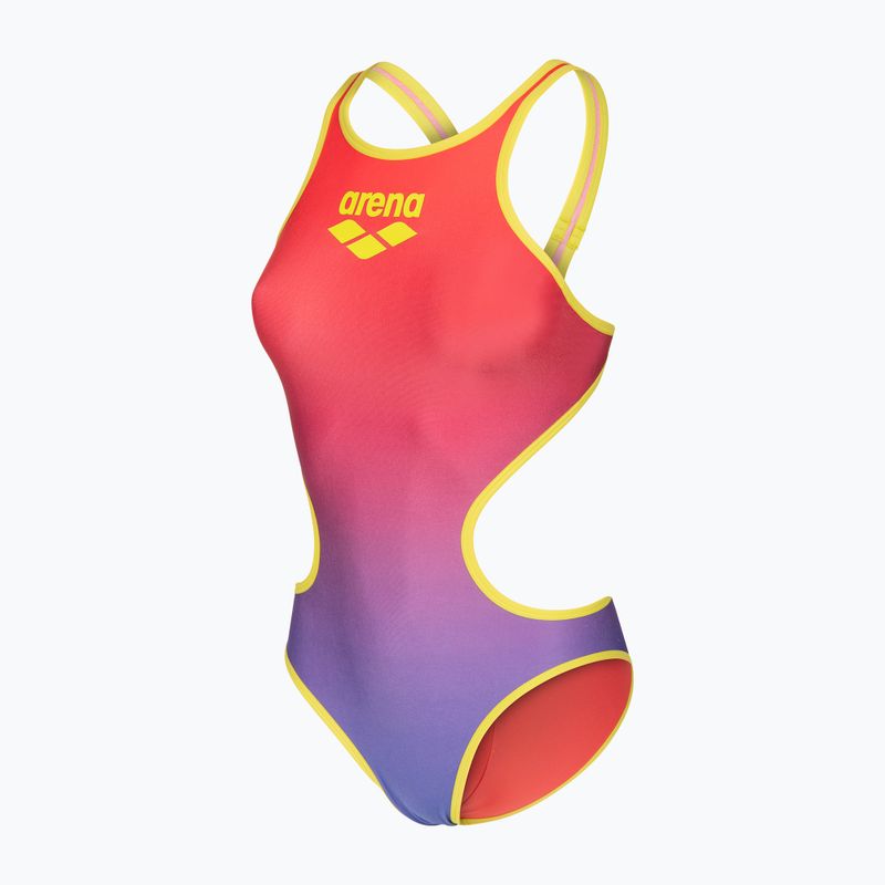 Damen-Einteiler Badeanzug arena One Shaded Print Tech One Back bright coral royal multi/soft green 3