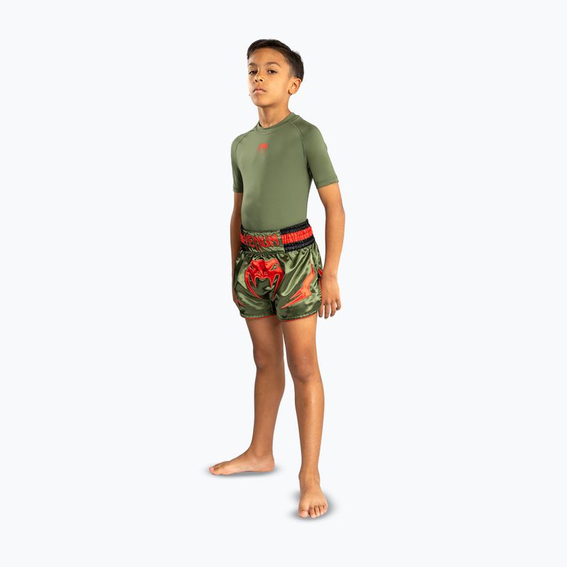 Kinder-Trainingsshorts Venum Inferno Kids Muay Thai army green/orange 2