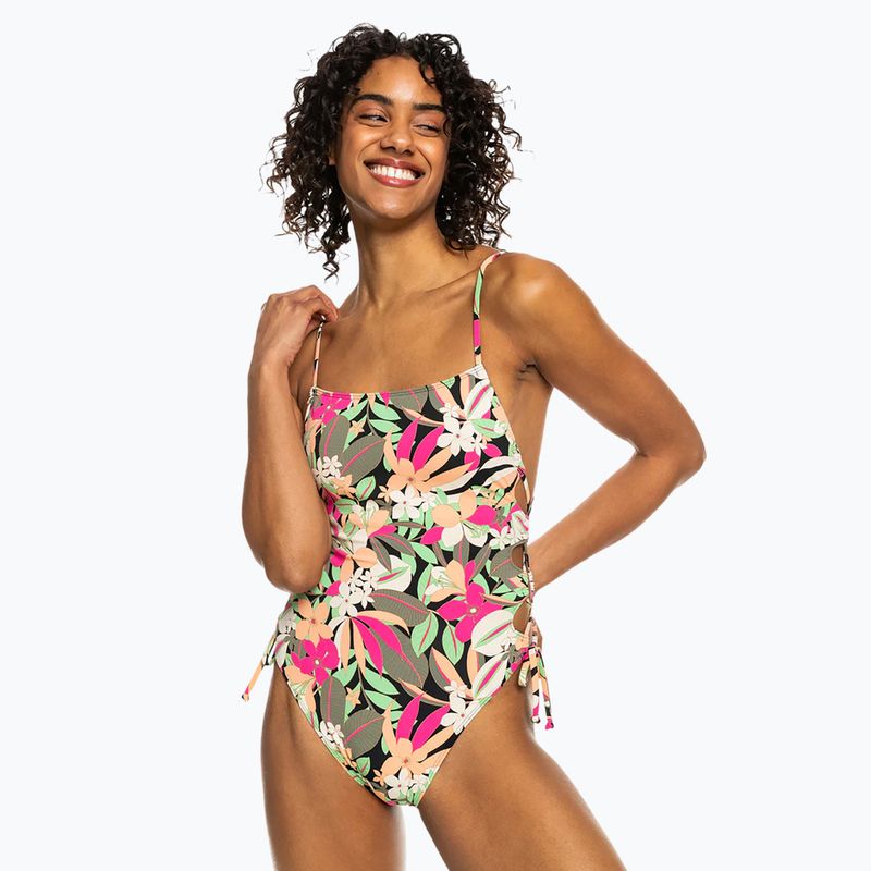 Damen-Badeanzug ROXY Printed Beach Classics Lace UP anthrazit palm song s 2