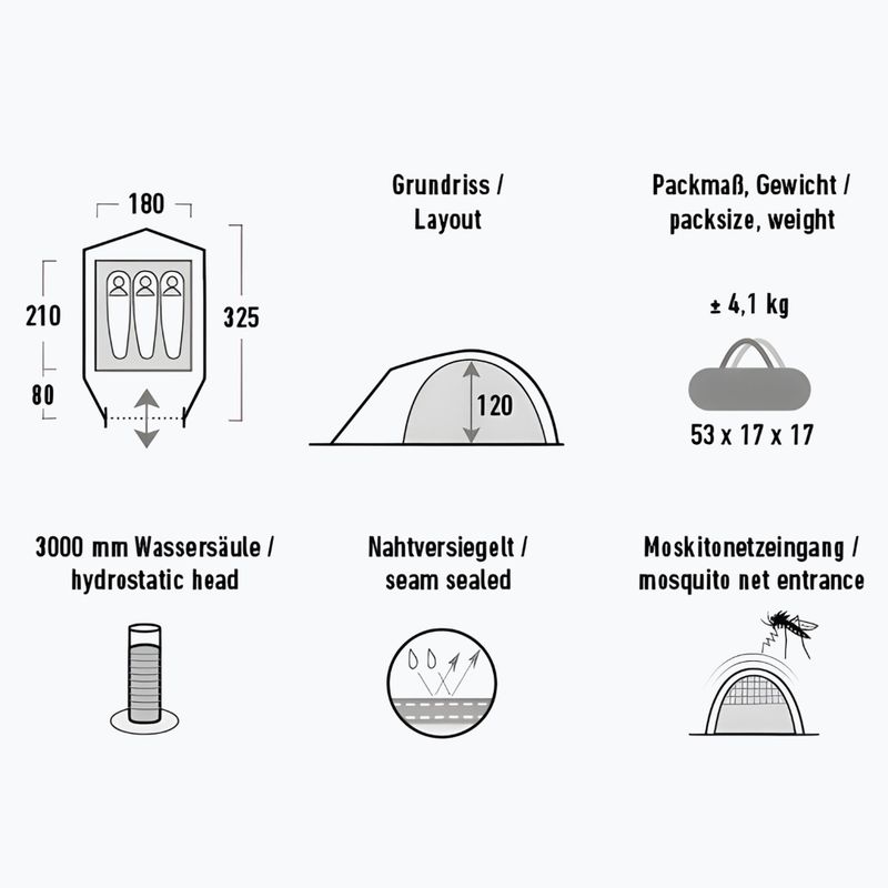 High Peak Nevada 3.1 tief Wald 3-Personen-Campingzelt 7