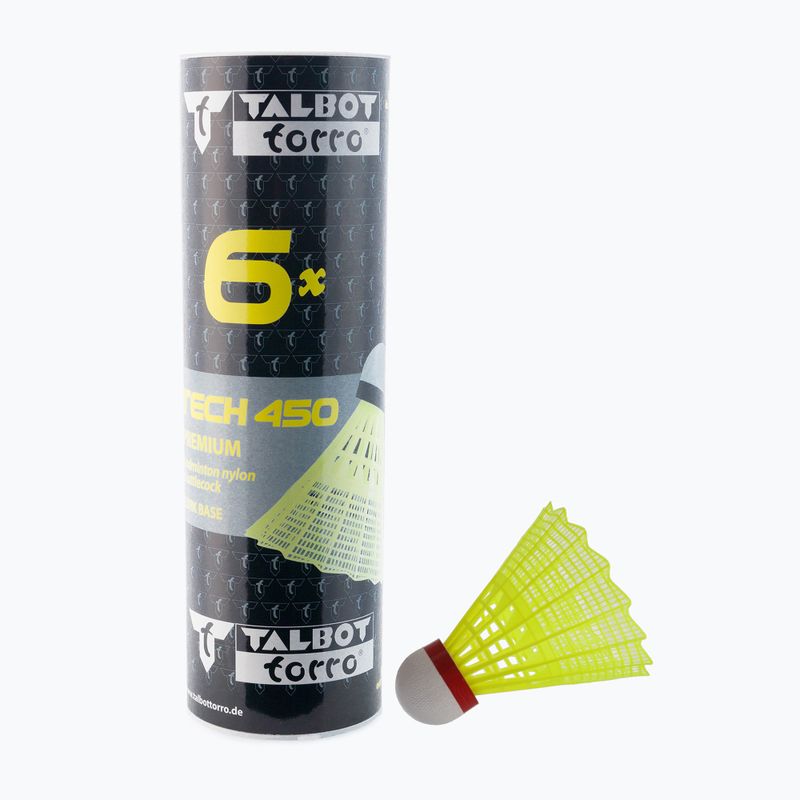 Talbot-Torro Tech 450 Badminton-Federbälle  Premium Nylon 6 Stück gelb 469083