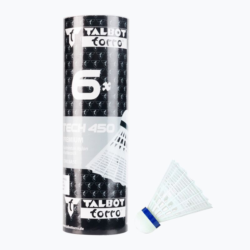 Talbot-Torro Tech 450 Badminton-Federbälle  Premium Nylon 6 Stück weiß 469182