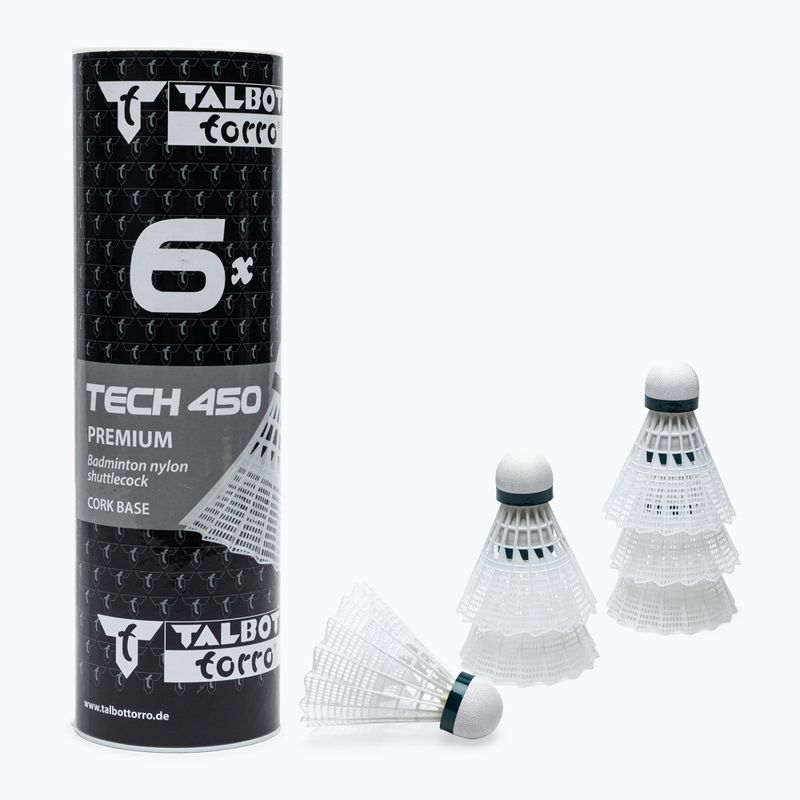 Talbot-Torro Tech 450 Badminton-Federbälle  Premium Nylon 6 Stück weiß 469282