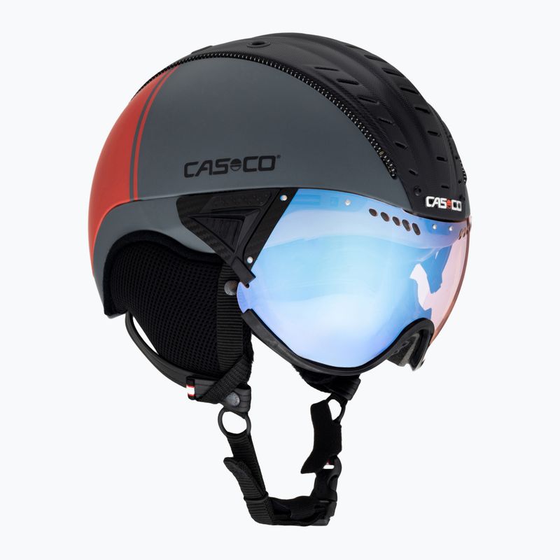 Skihelm CASCO SP-2 Photomatic Visier strukturiert arsenic grau / rot