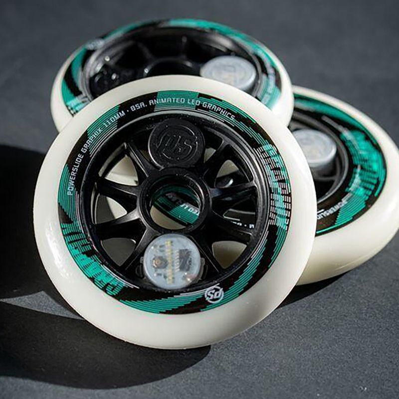Powerslide Graphix LED Wheel 100 Rechts weiß/schwarz Rollerblade Räder 3